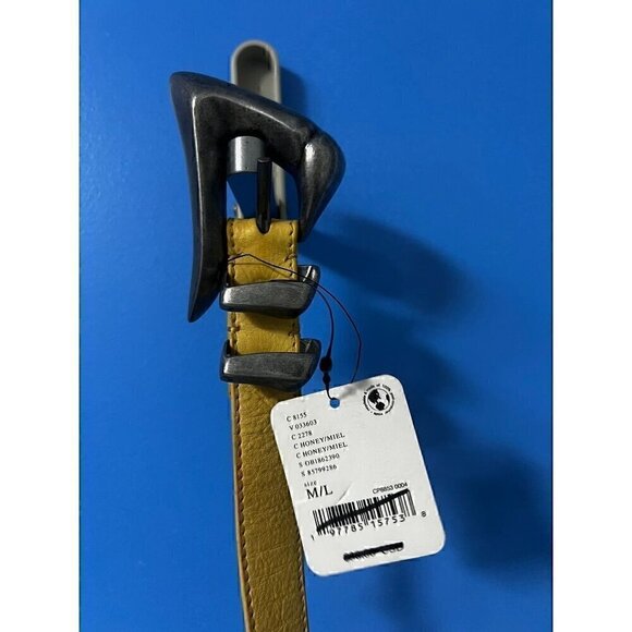FREE PEOPLE Billie Leather Belt With Silver Buckle, Yellow, WESTERN, COUNTRY M/L - Picture 3 of 5
